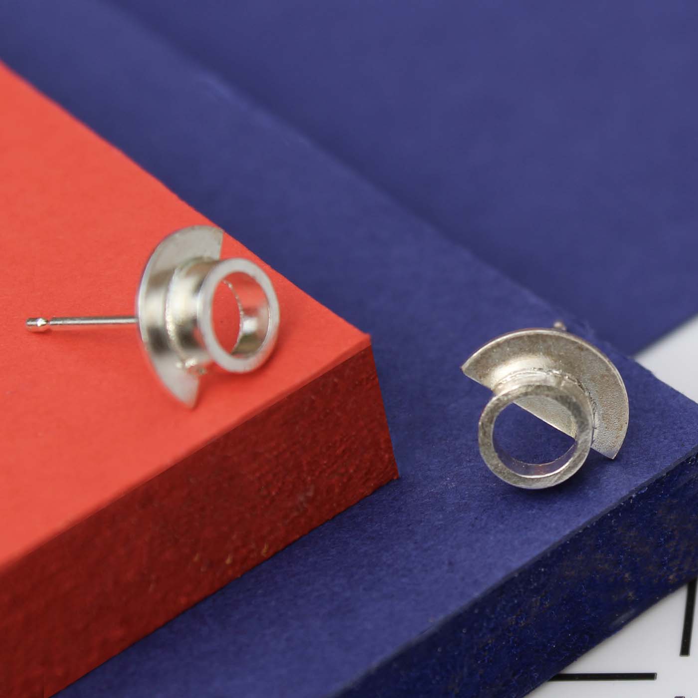 Half Circle Stud Earrings in Sterling Silver